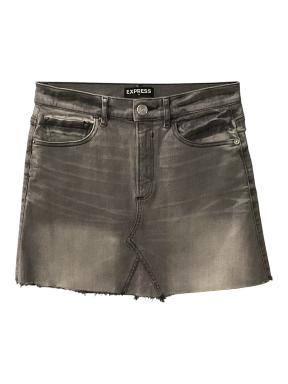 Express Black Distressed Denim Mini Skirt Raw Frayed Hem Stretch Size 4 - Picture 2 of 8